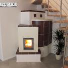 Stufa in maiolica grande formato con vetro per fuoco a vista (cod. 144).